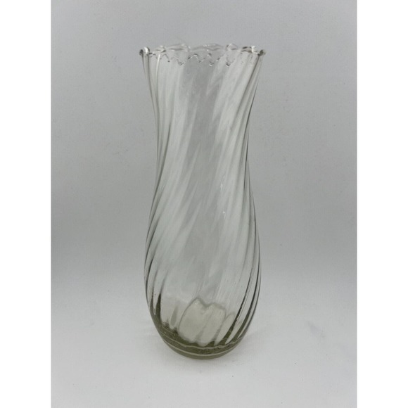 Vintage Spring Swirl Pattern Ruffled Edge Elegant Glass European 7" Flower Vase - Picture 3 of 6